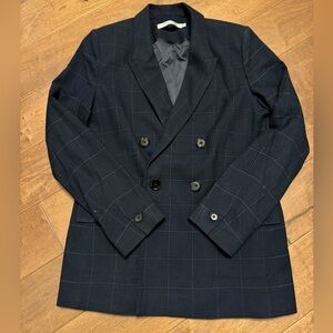 Contemporaire Navy Blue and Black Plaid Blazer | Size 8 |